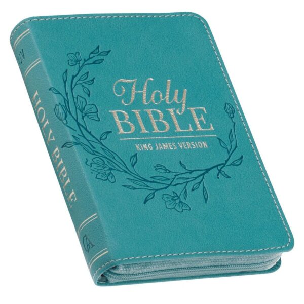 KJV Bible Mini Pocket Faux Leather, Teal w/zipper 206 2197 1