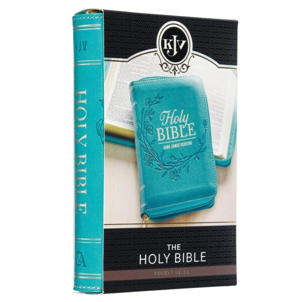 KJV Bible Mini Pocket Faux Leather, Teal w/zipper - Image 3