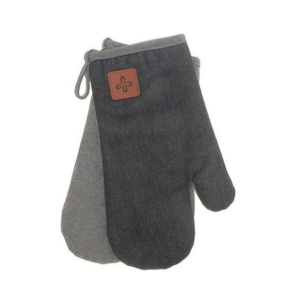 2 Pc Black Denim Oven Mitt w/ Leather Badge 13" 328 1034 0