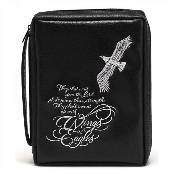 BC: Wings as Eagles-Isaiah 40:31-Black Embroidered Leather Like Vinyl Medium 124 0730 0