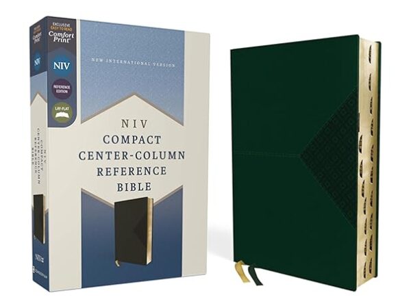 NIV, Compact Center-Column Reference Bible, Leathersoft, Green, Indexed