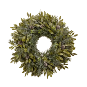 Image of 15″ Glittered Pine w/ Leaves & Pinecones Wreath