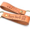 Retro Camper Van Keychain - Happy Travels Leather Keychain