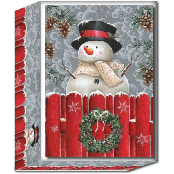 Snowman at Fence - Special Finish Boxed Christmas Cards 540 0436 0