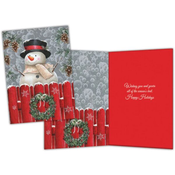 Snowman at Fence - Special Finish Boxed Christmas Cards 540 0436 1