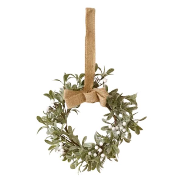 Mini Wreath - Frosted Mistletoe with Burlap Bow 460 1435 0