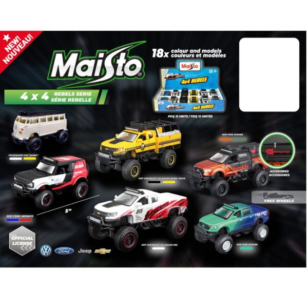 1:64 Maisto Diecast 4x4 Rebel Series Cars & Trucks Assorted 5" 660 3884 0