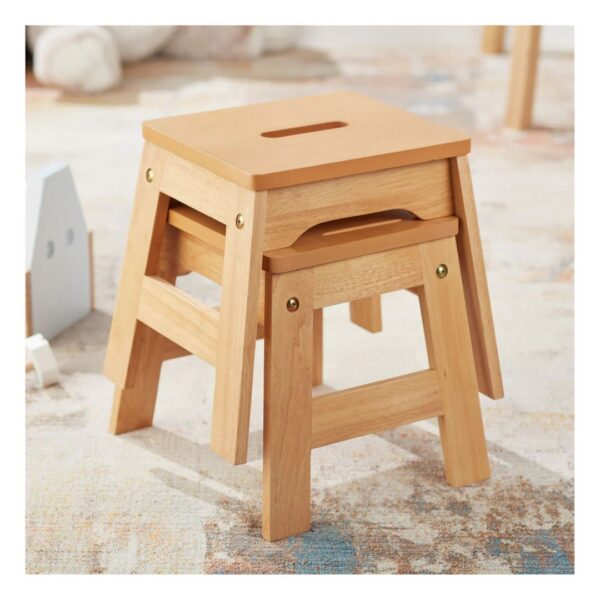 Wooden Stools - Set of 2 Natural - Image 2