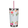 Bless You and Keep You White Floral Stainless Steel Travel Tumbler with Straw - - Image 2