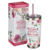 Bless You and Keep You White Floral Stainless Steel Travel Tumbler with Straw - - Image 3