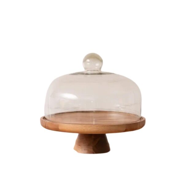 Wood Cake Stand with Glass Dome 460 1459 0