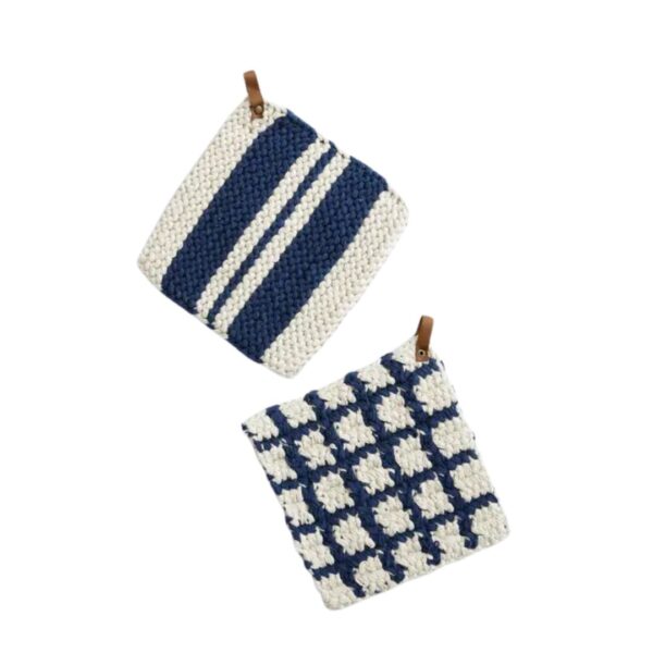 Knitted Pot Holders - Navy and Cream (Pk/02 Ast) 460 1470 0