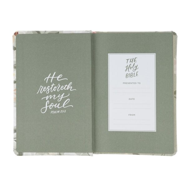 KJV Bible Compact Faux Leather HC, Teal Floral Printed Ps. 23:3 - Image 3