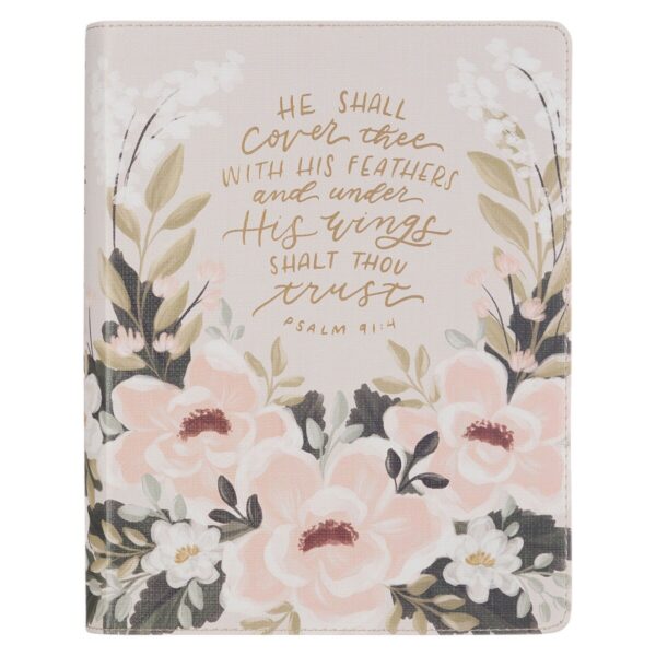 KJV Bible Note-taking Faux Leather He Is Our Peace, Cream Floral Printed Ps. 91:
