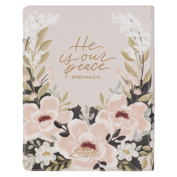 KJV Bible Note-taking Faux Leather He Is Our Peace, Cream Floral Printed Ps. 91: - Image 2
