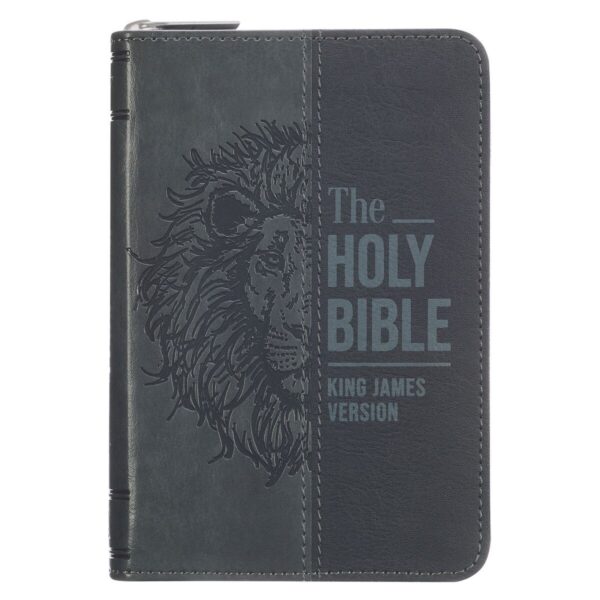 KJV Bible Pocket w/Zip Faux Leather, Black/Gray