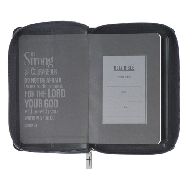 KJV Bible Pocket w/Zip Faux Leather, Black/Gray - Image 3