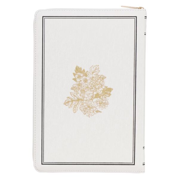 KJV Bible Thinline LP Faux Leather, White and Gold w/zipper - Image 2