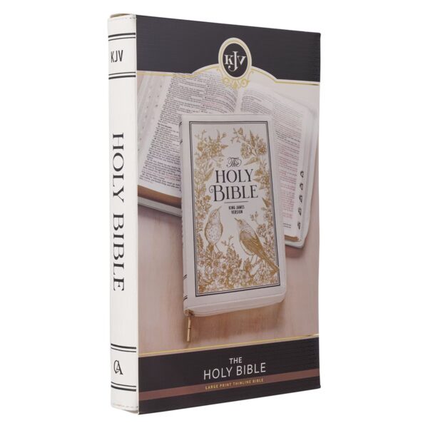 KJV Bible Thinline LP Faux Leather, White and Gold w/zipper - Image 3