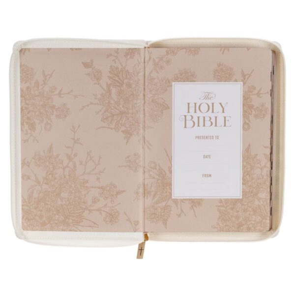 KJV Bible Thinline LP Faux Leather, White and Gold w/zipper - Image 4