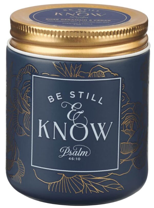 Glass Candle w/Screw Top Lid Navy Be Still Ps. 46:10