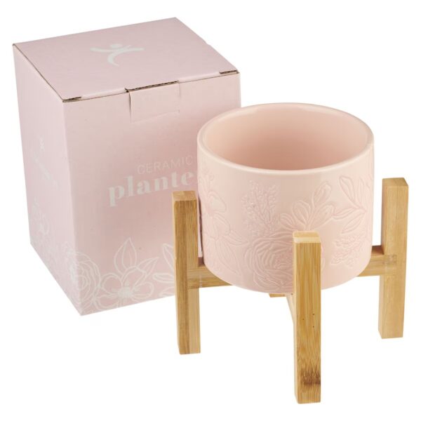 Planter w/Wood Stand Pink Floral Phil. 1:6 - Image 2