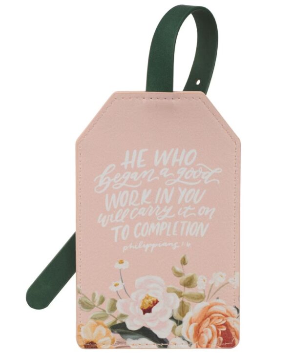 Luggage Tag Pink Good Work Phil. 1:6