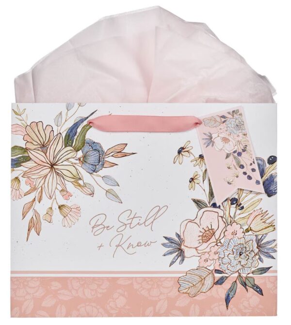 Gift Bag LG Landscape Pink/Blue Floral Be Still Ps. 46:10