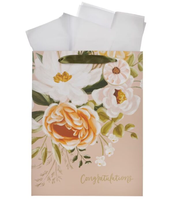 Gift Bag LG Neutral Floral Congratulations