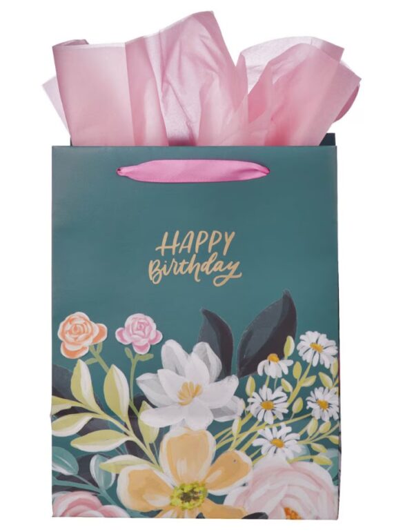 Gift Bag LG Portrait Dark Floral Happy Birthday