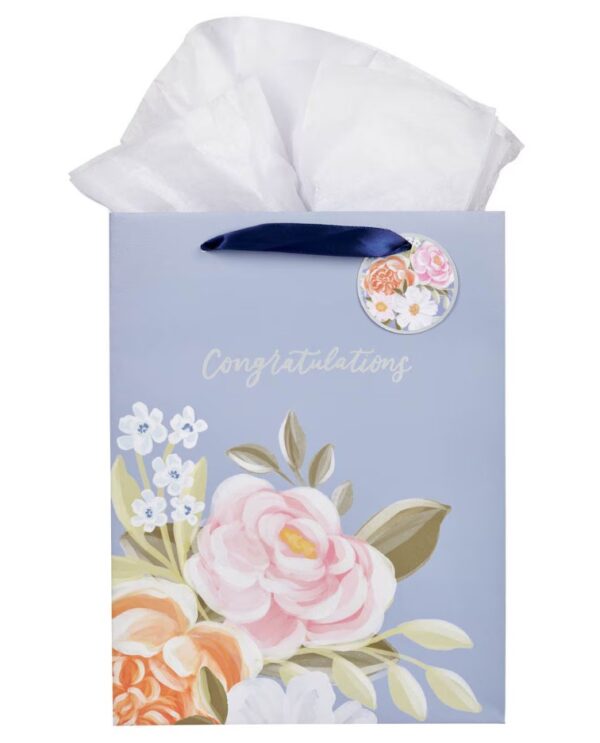 Gift Bag LG Portrait Blue Floral Congratulations