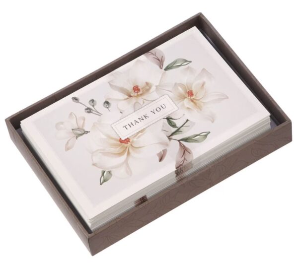 Boxed Cards Thank You White Floral