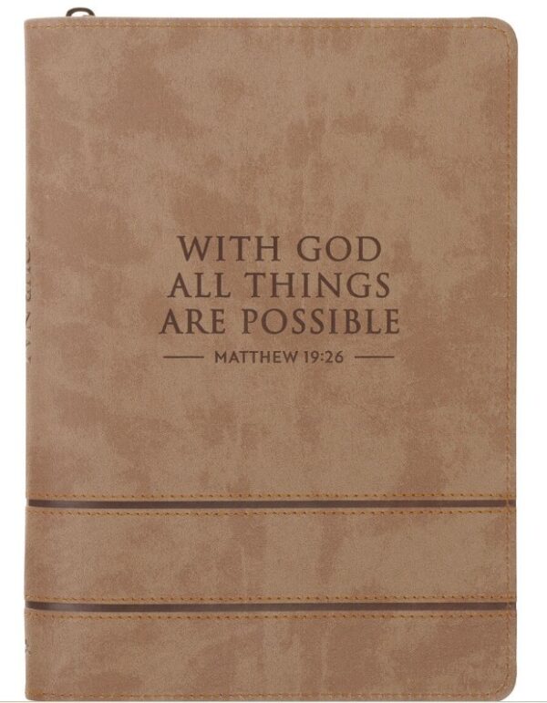Journal Classic Zip Taupe With God All Things are Possible Matt. 19:26