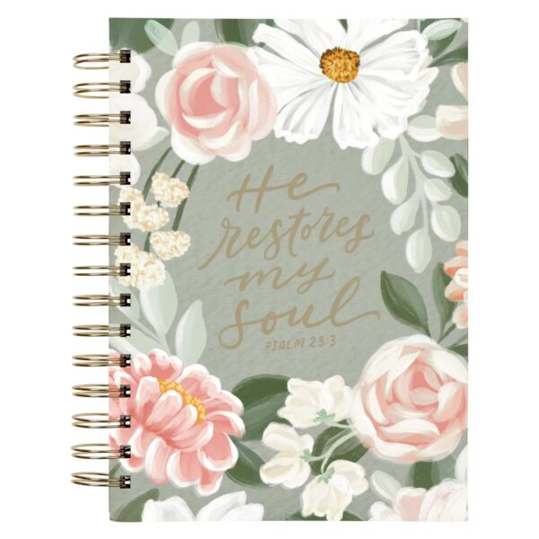 Journal Spiral-bound Green He Restores My Soul Ps. 23:3