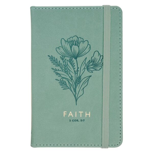Small Notebook with Elastic Closure Faux Green Faith 2 Cor. 5:7