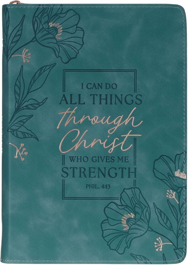 Journal Classic Zip Teal All Things Through Christ Phil. 4:13