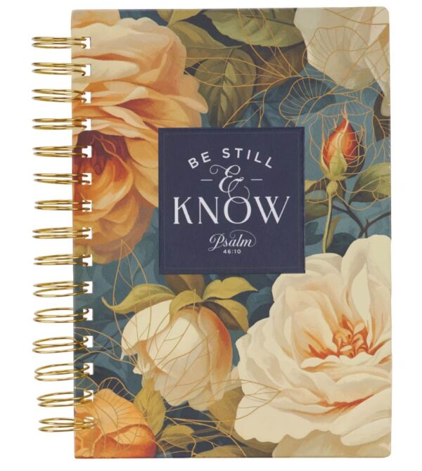 Journal Wirebound Blue LG Floral Be Still Ps. 46:10