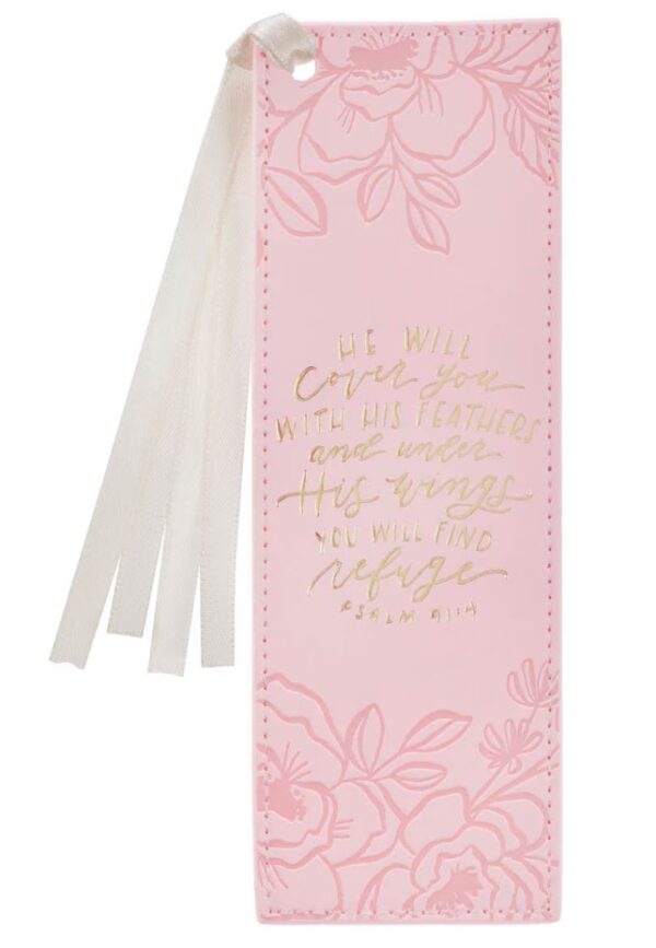 Bookmark Faux Leather Pink He Will Cover You Ps. 91:4