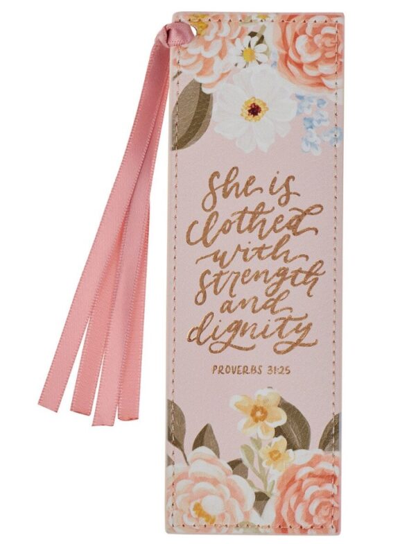 Bookmark Faux Leather Pink Strength & Dignity Prov. 31:25