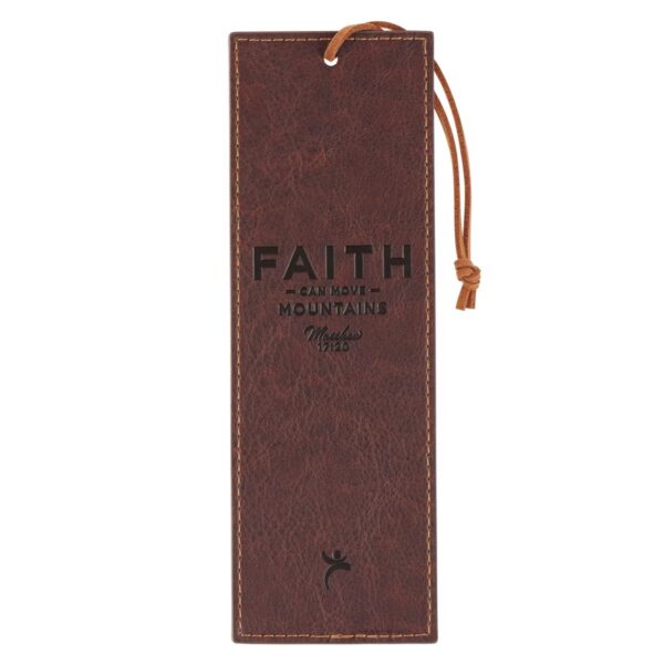 Bookmark Faux Leather Brown Two-tone Faith Mountains Matt. 17:20 - Image 2