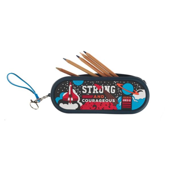 Pencil Case Navy Strong and Courageous Josh. 1:9 - Image 3