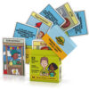 Colourful flash cards from Future Fortunes Academy with 52 kid-friendly financial terms and cartoon illustrations, covering important money topics.