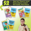 Future Fortunes flash cards featuring 52 colorful terms with kid-friendly illustrations, prompts, and financial words like budget, income, and inflation.