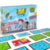 Mega Money Matchup memory game box and cards featuring colorful illustrations and financial terms for kids.