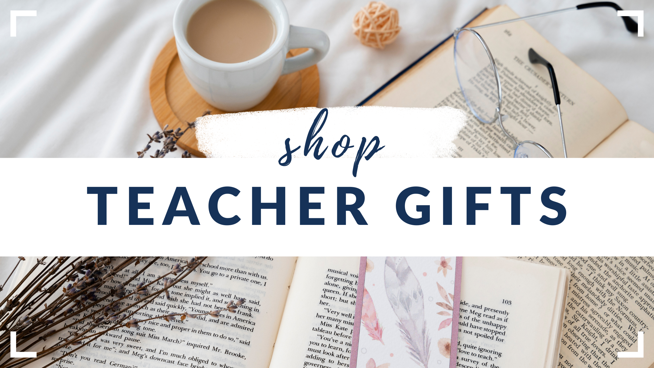 End of Year Teacher Appreciation Gift Ideas 1 Flat lay of teacher appreciation gifts like a devotional book, ceramic mug, and bookmark